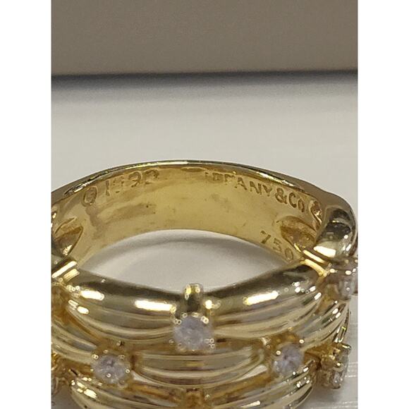 Tiffany & Co. 1992 18kt Yellow Gold Ring Size 6.75 Diamond Basket Weave 9.7 Gram - Picture 5 of 6
